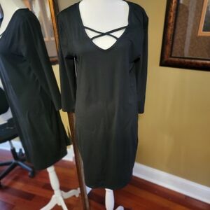 Mud Pie Black Long Sleeve Dress with Crisscross Detail